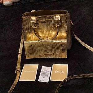 Michael Kors purse and wallet, gold, never used, small.
